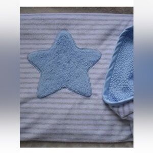 Just Born Blue Star Baby Blanket Gray White Stripes Security Lovey Sherpa